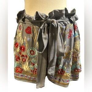 Hummingbird High Waist Embroidered Shorts - Red, Blue, Yellow